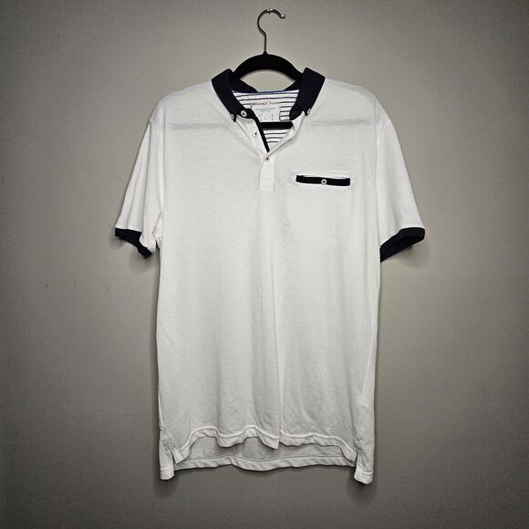 Denim & Flower Other - Denim & Flower Ricky Singh Short Sleeve Polo White/black Mens Size Large